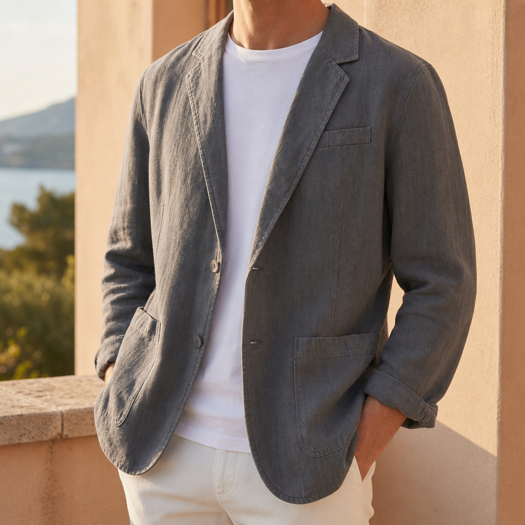 Calpe Relaxed Linen Blazer in Gray