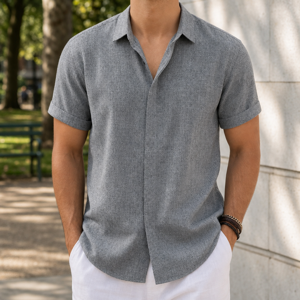 Malaga Linen Short Sleeve Shirt in Gray