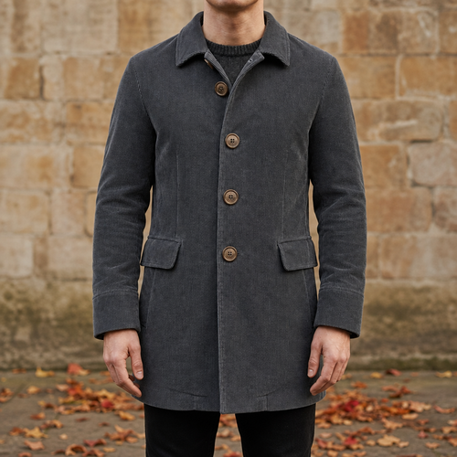 Aegina Corduroy Overcoat Jacket in Gray
