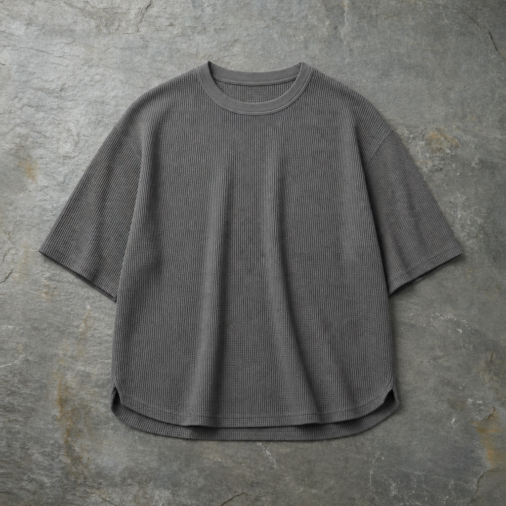 Granada Waffle Knit Drop Tee in Gray