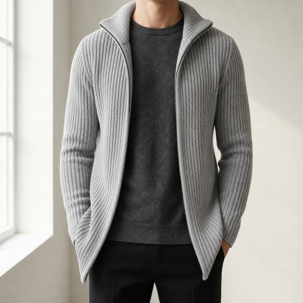 Salamanca Ribbed Knit Cardigan in Gray