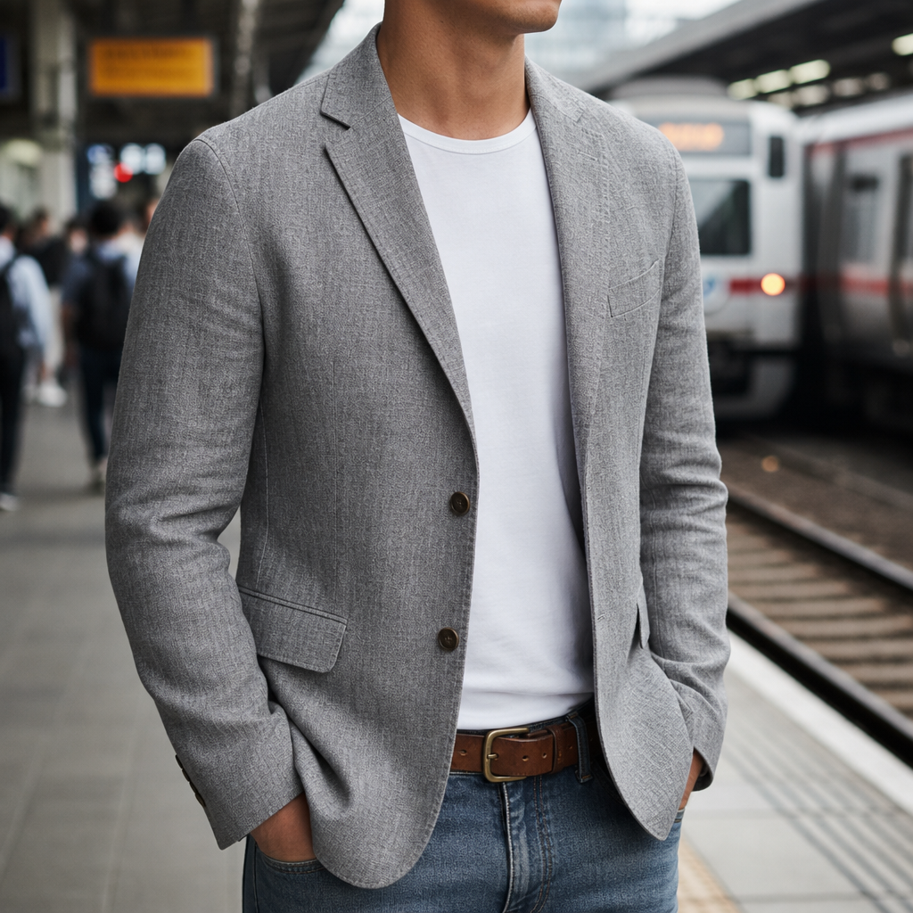 Lucca Slim Fit Linen Blazer in Gray