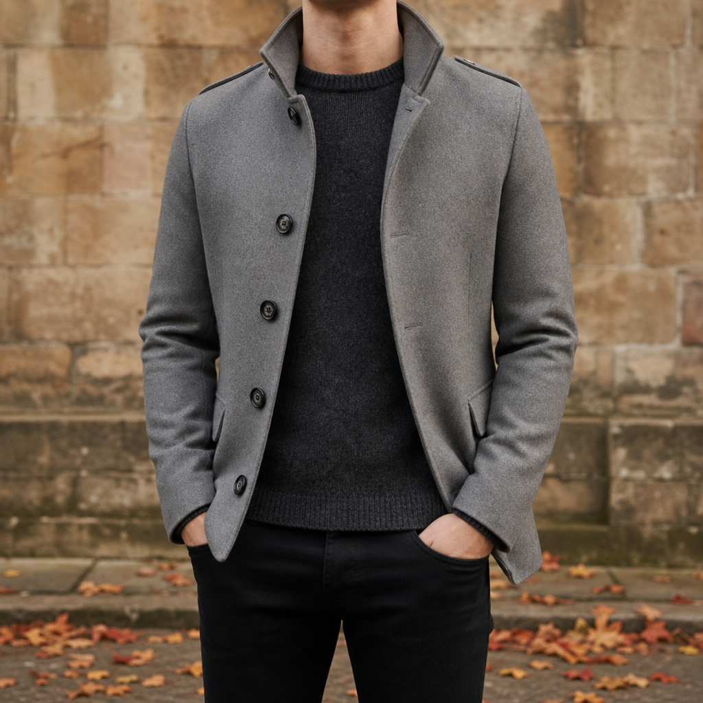 Elounda Slim Wool Blend Coat in Gray