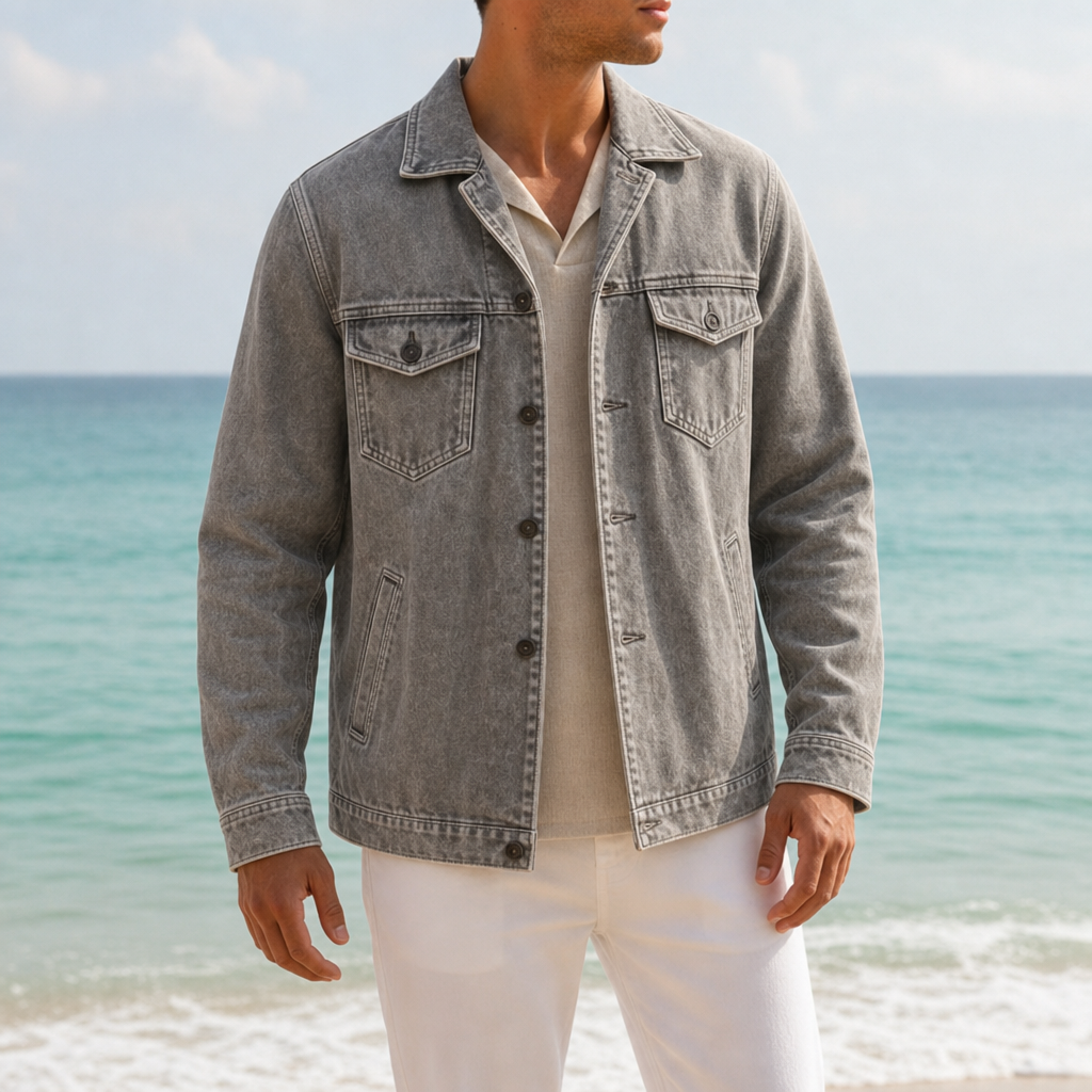 Pylos Washed Denim Work Jacket in Gray