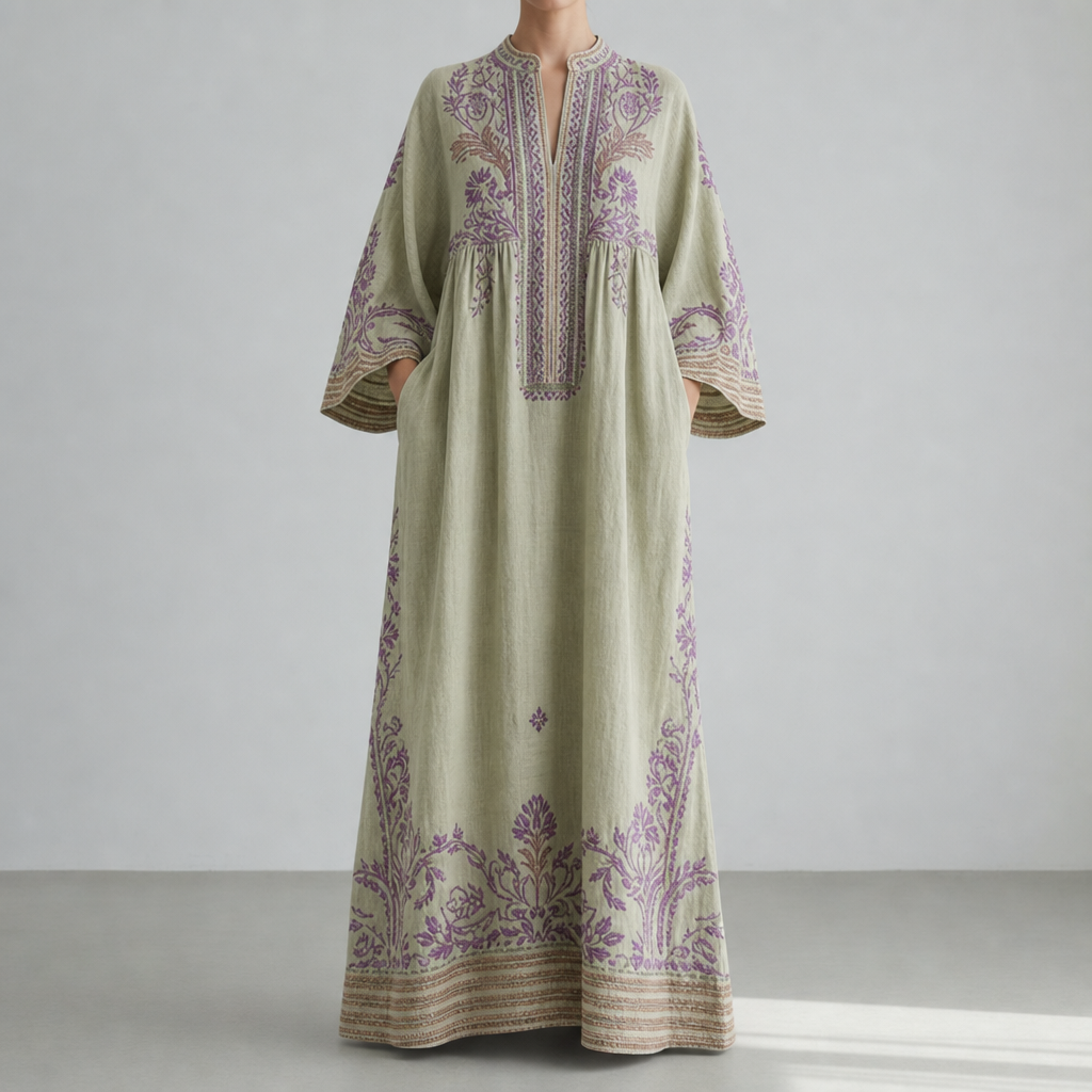 Porec Embroidered Boho Maxi Dress in Green