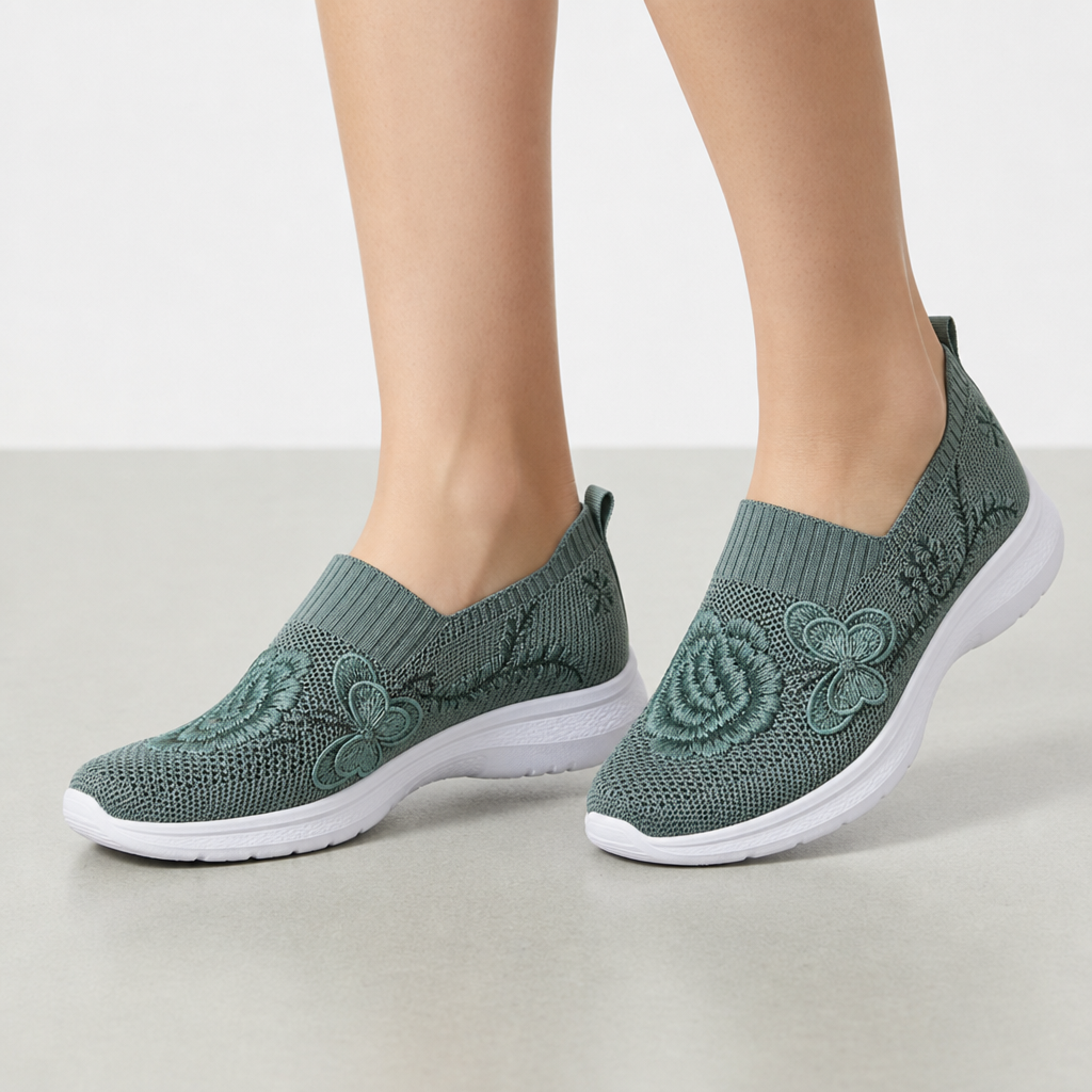 Valldemossa Embroidered Knit Slip-Ons in Green