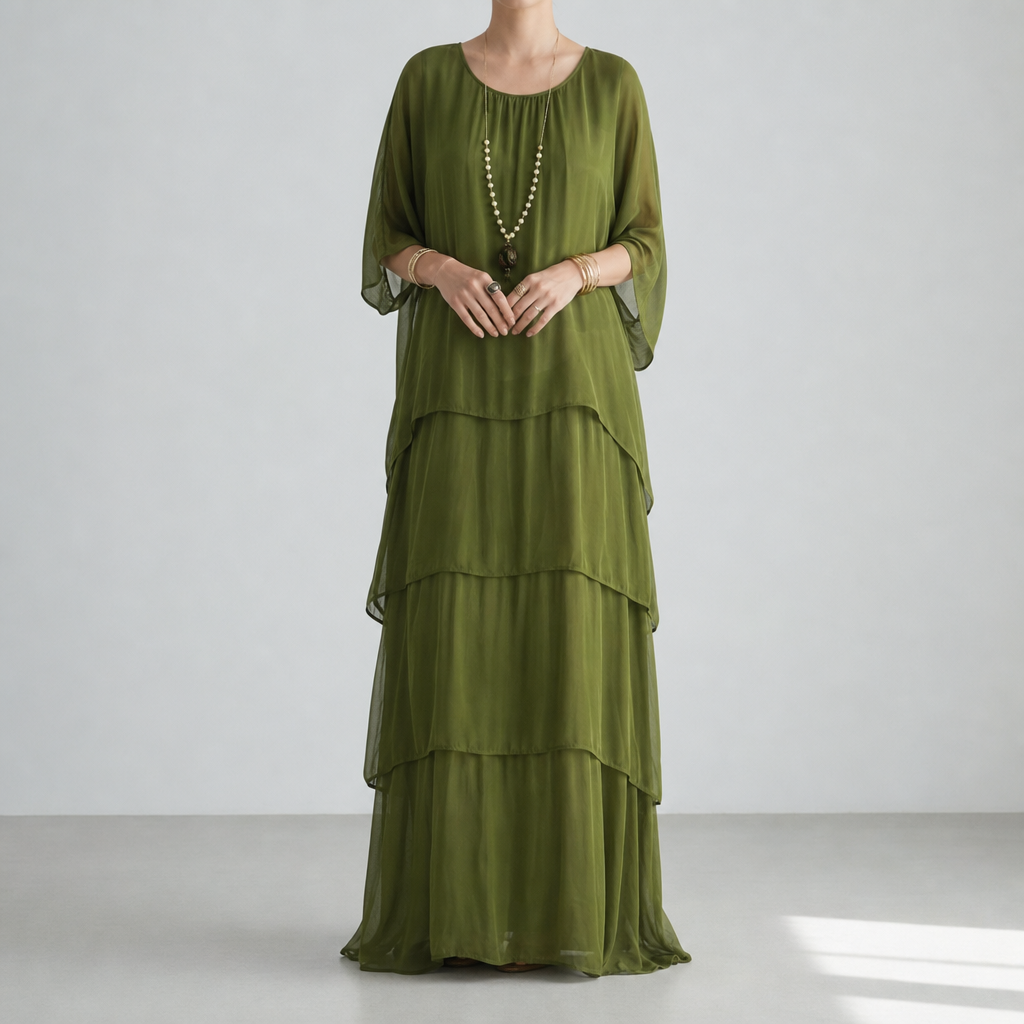 Grasse Tiered Chiffon Maxi Dress in Green