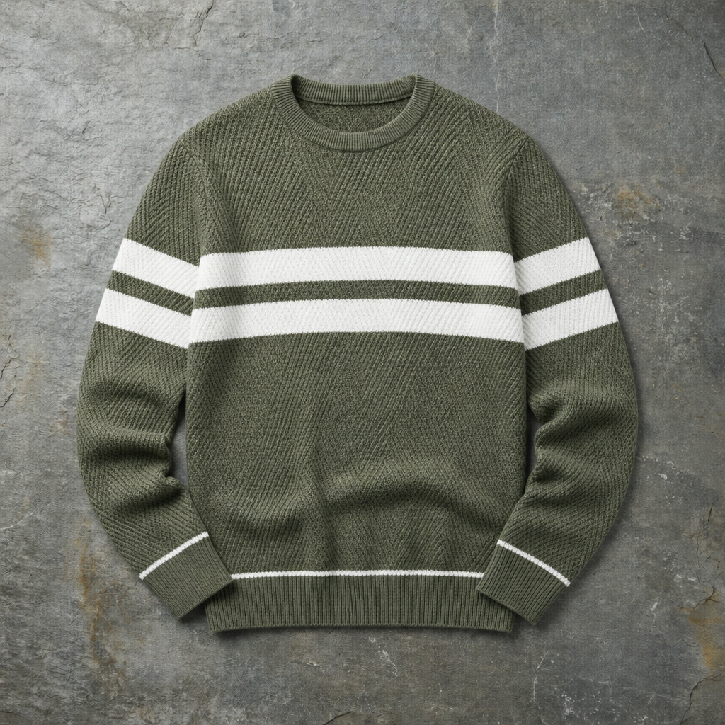 Elounda Striped Knit Crewneck in Green
