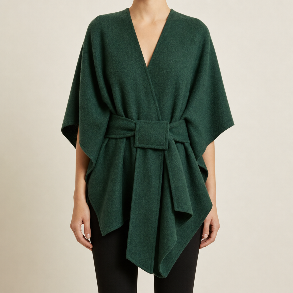 Maratea Belted Wrap Poncho in Green