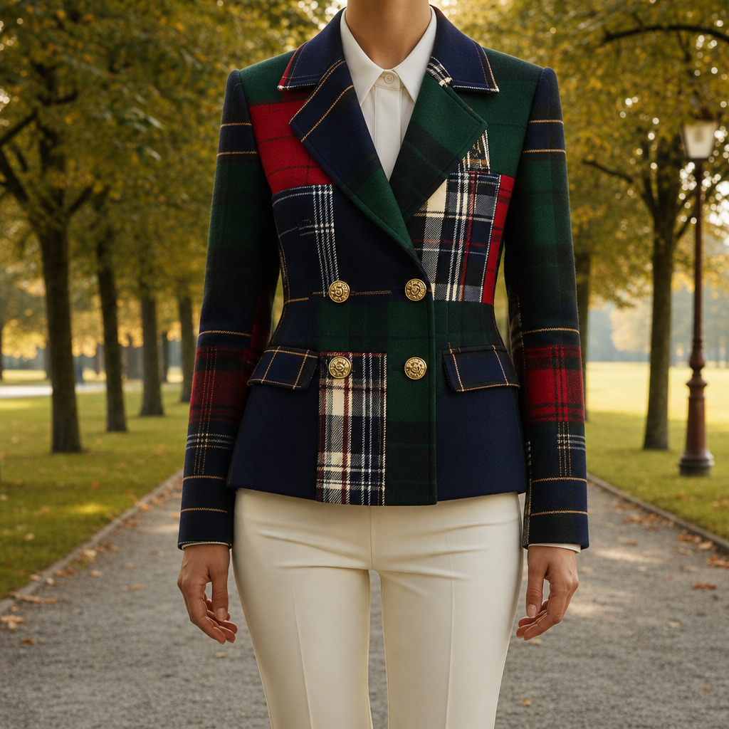 Rovinj Patchwork Tartan Blazer in Green