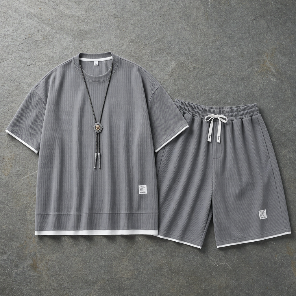 Aix Waffle Knit Lounge Set in Grey