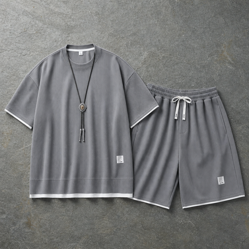 Aix Waffle Knit Lounge Set in Grey