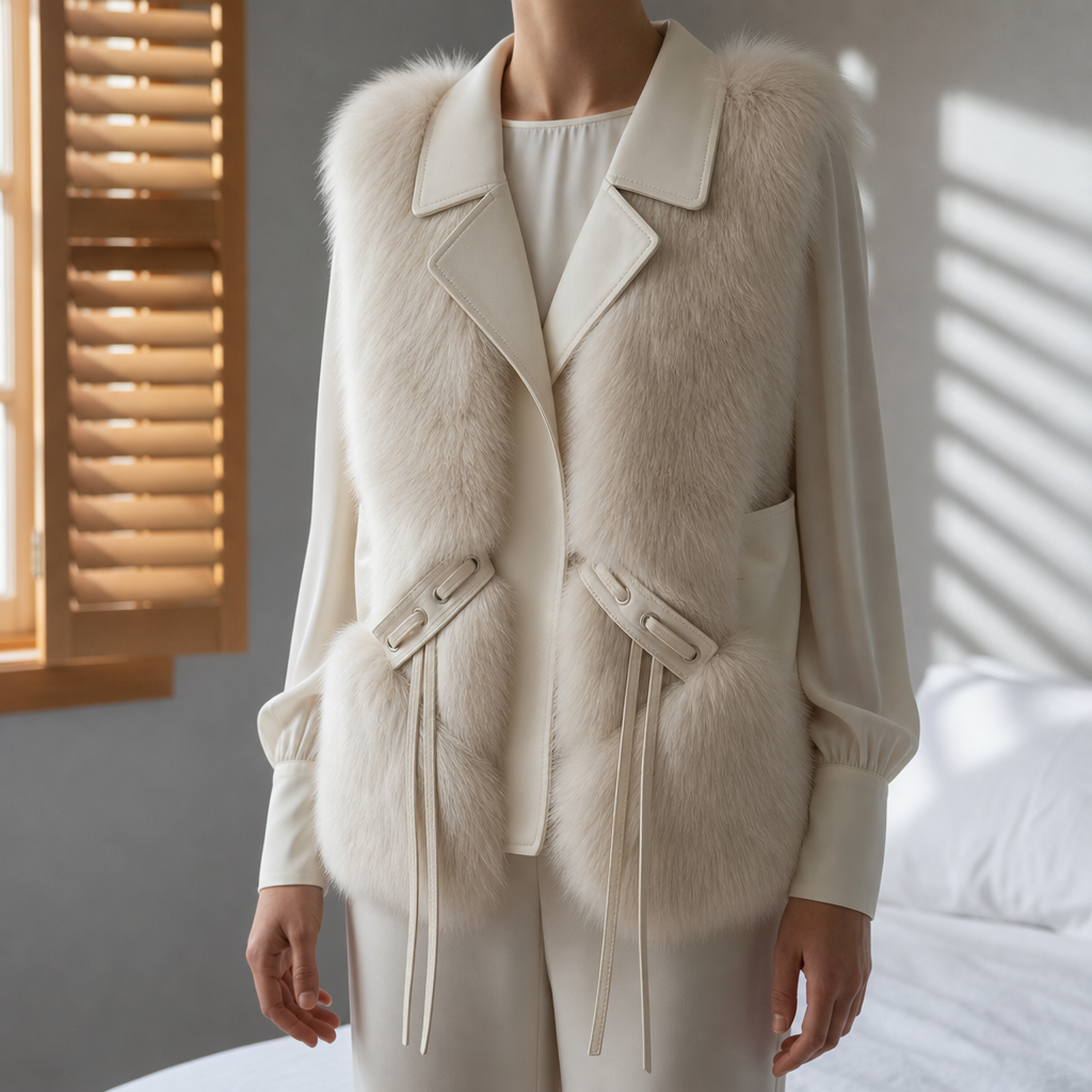 Siracusa Faux Fur Lapel Gilet in Ivory Cream