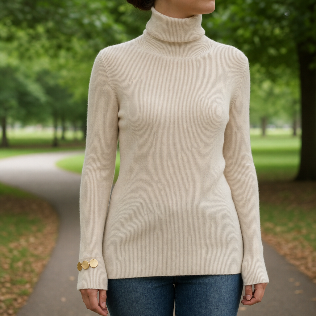 Capri Cashmere Turtleneck Sweater in Ivory Pearl