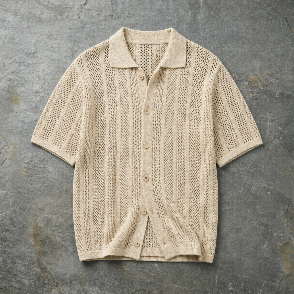 Polignano Open Knit Hollow Shirt in Khaki