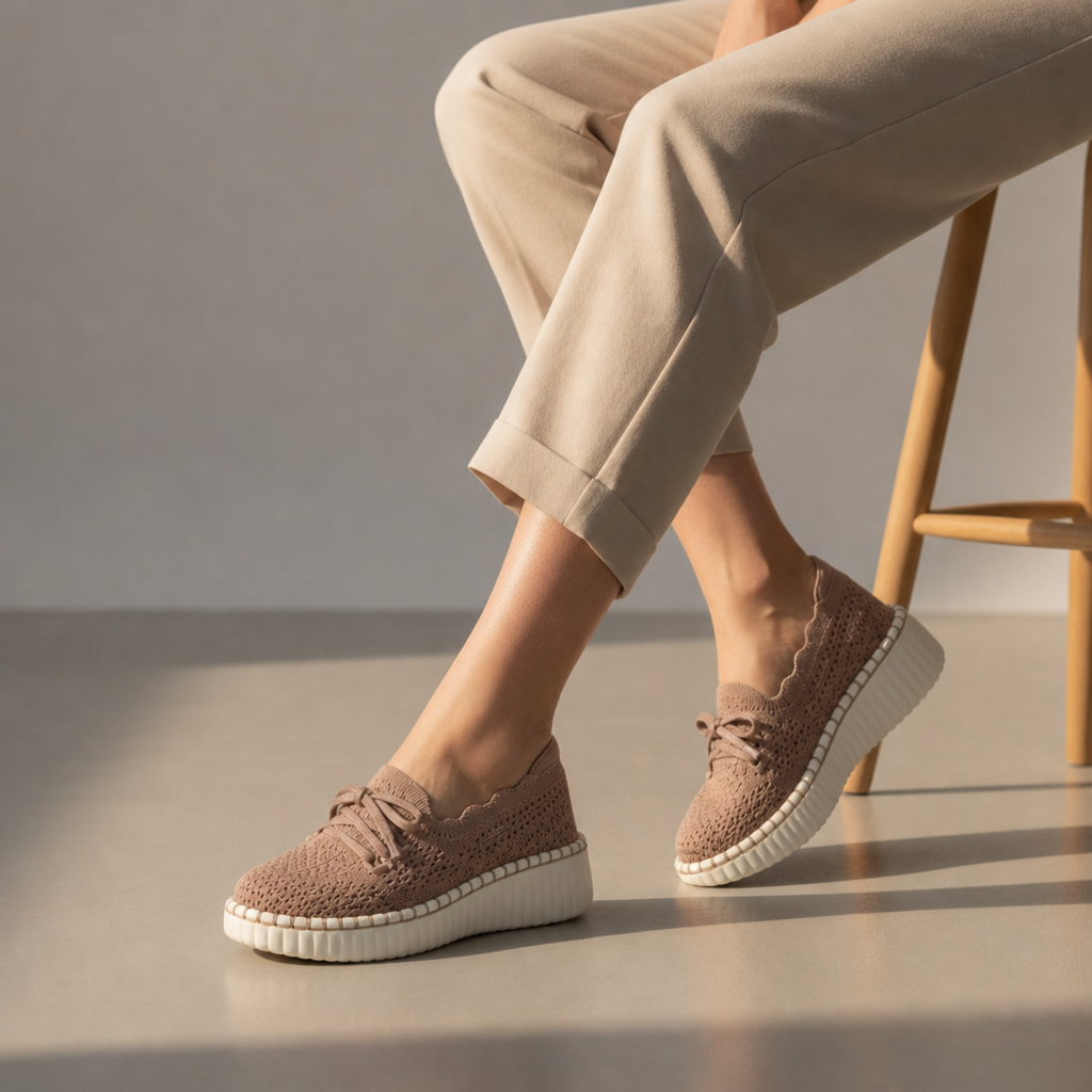 Mljet Orthopedic Knit Platform Loafers in Khaki