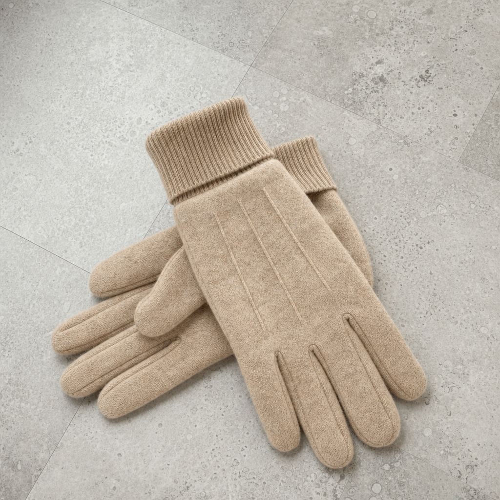 Trani Ribbed Cuff Wool Gloves in Khaki