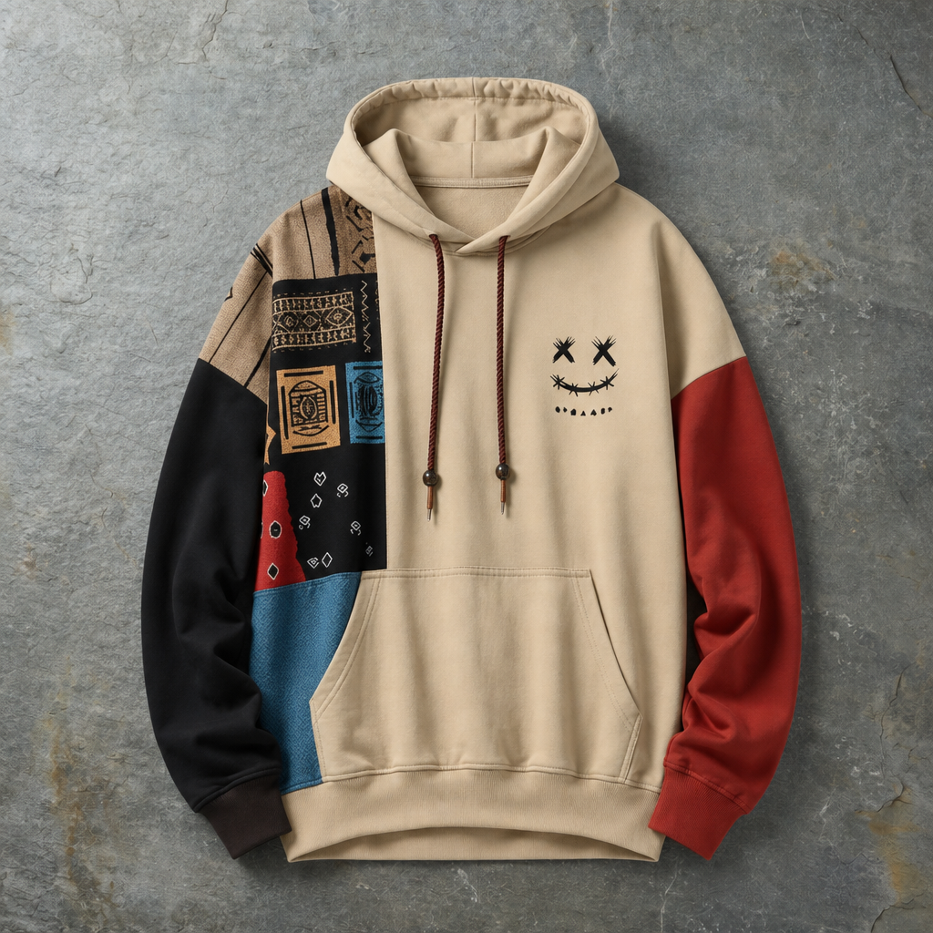 Monemvasia Patchwork Contrast Hoodie in Khaki