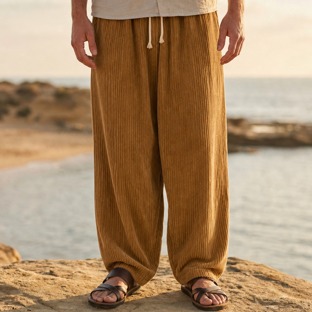 Figueres Wide-Leg Corduroy Pants in Khaki