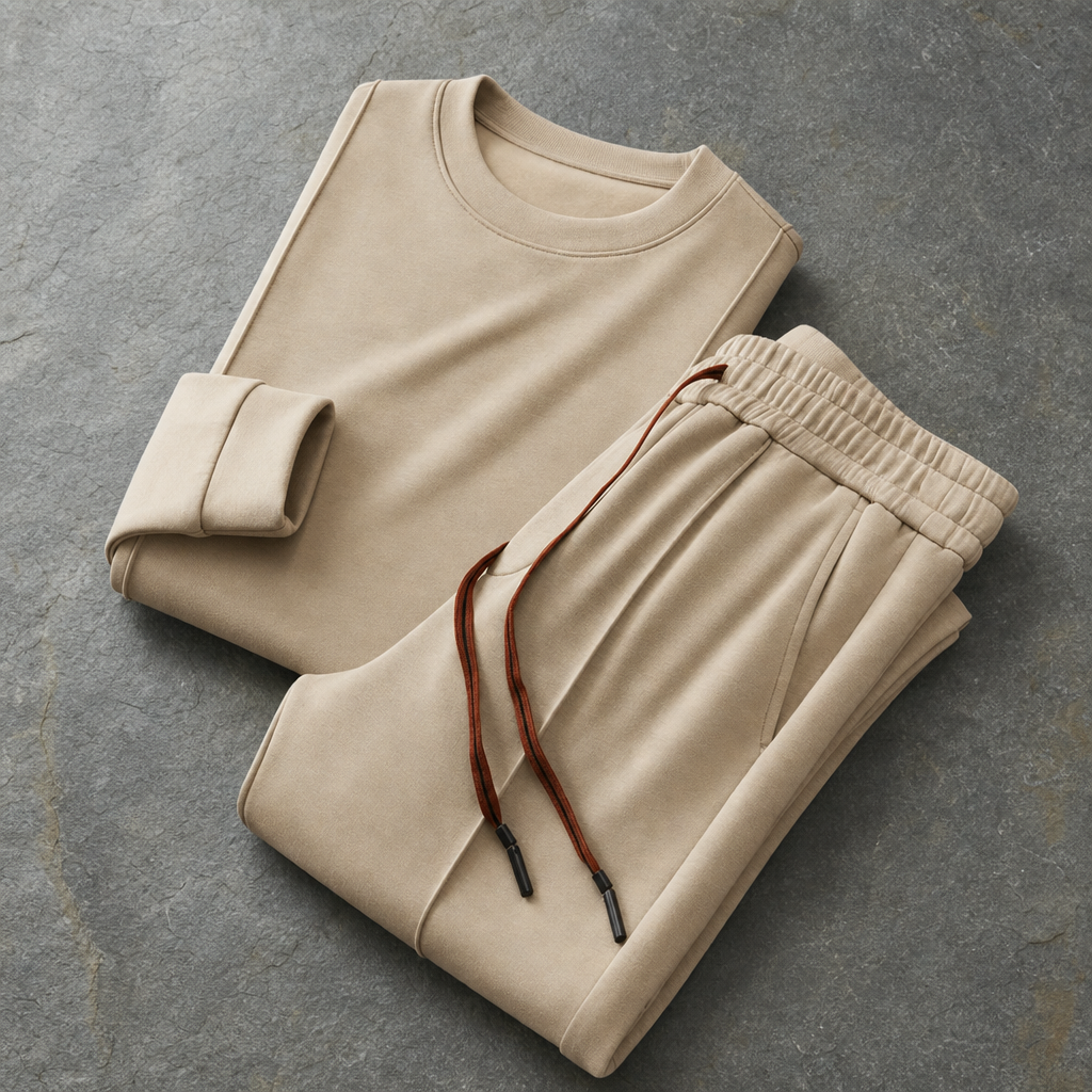 Sifnos Cotton Silk Tracksuit Set in Khaki