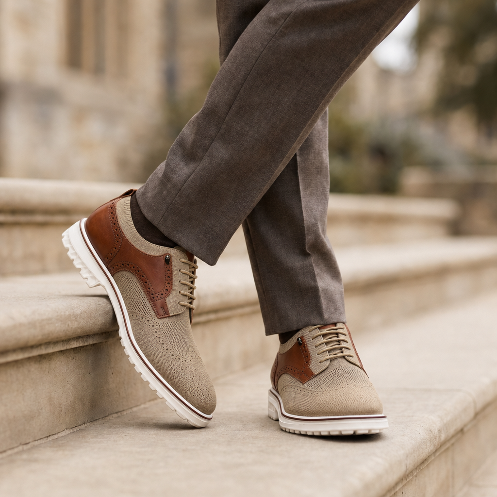 Astypalaia Hybrid Brogue Dress Sneakers in Khaki
