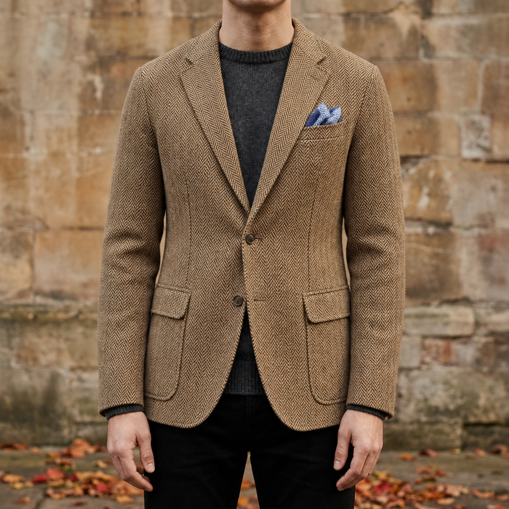 Roquebrune Herringbone Wool Blazer in Khaki