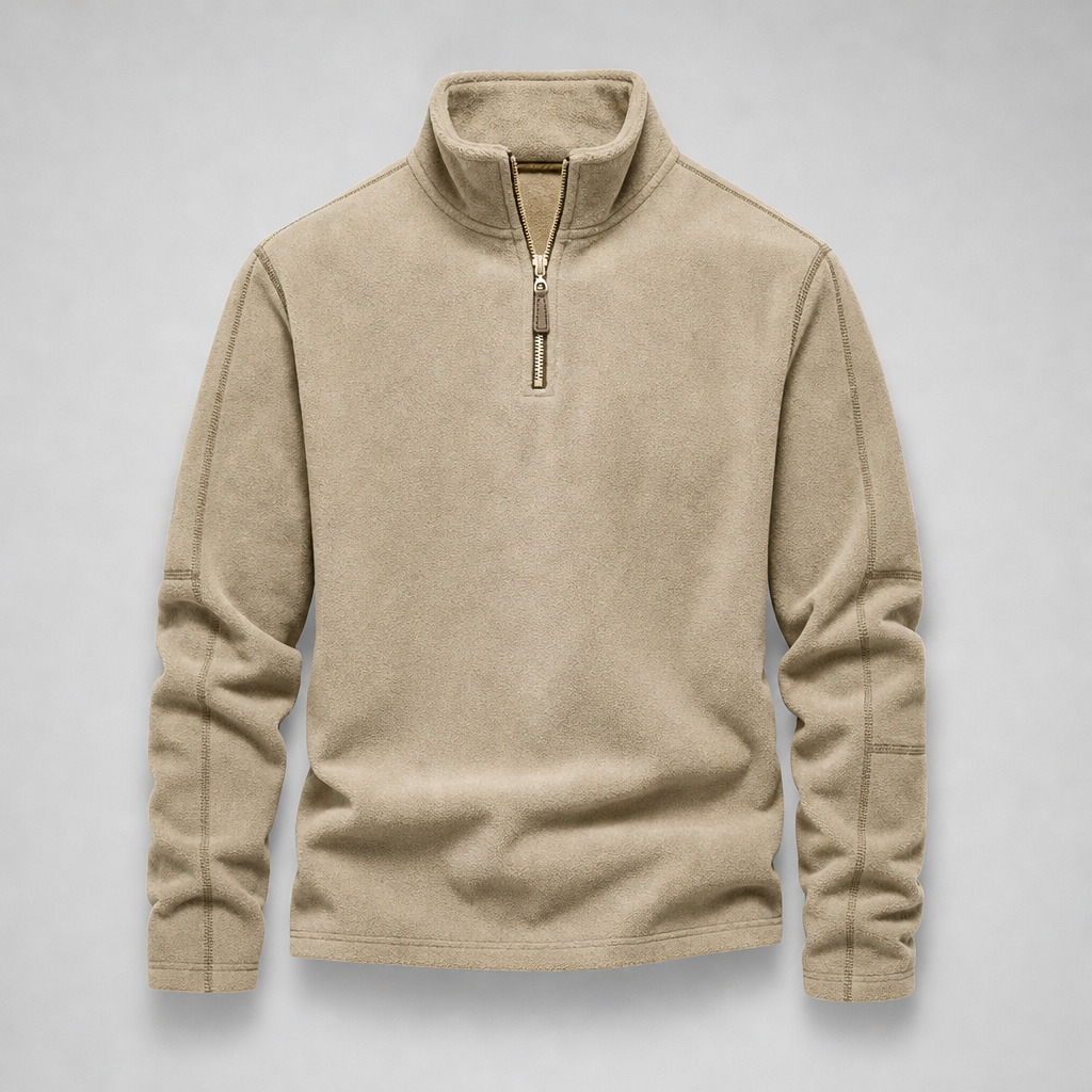 Braga Quarter-Zip Fleece Pullover in Khaki