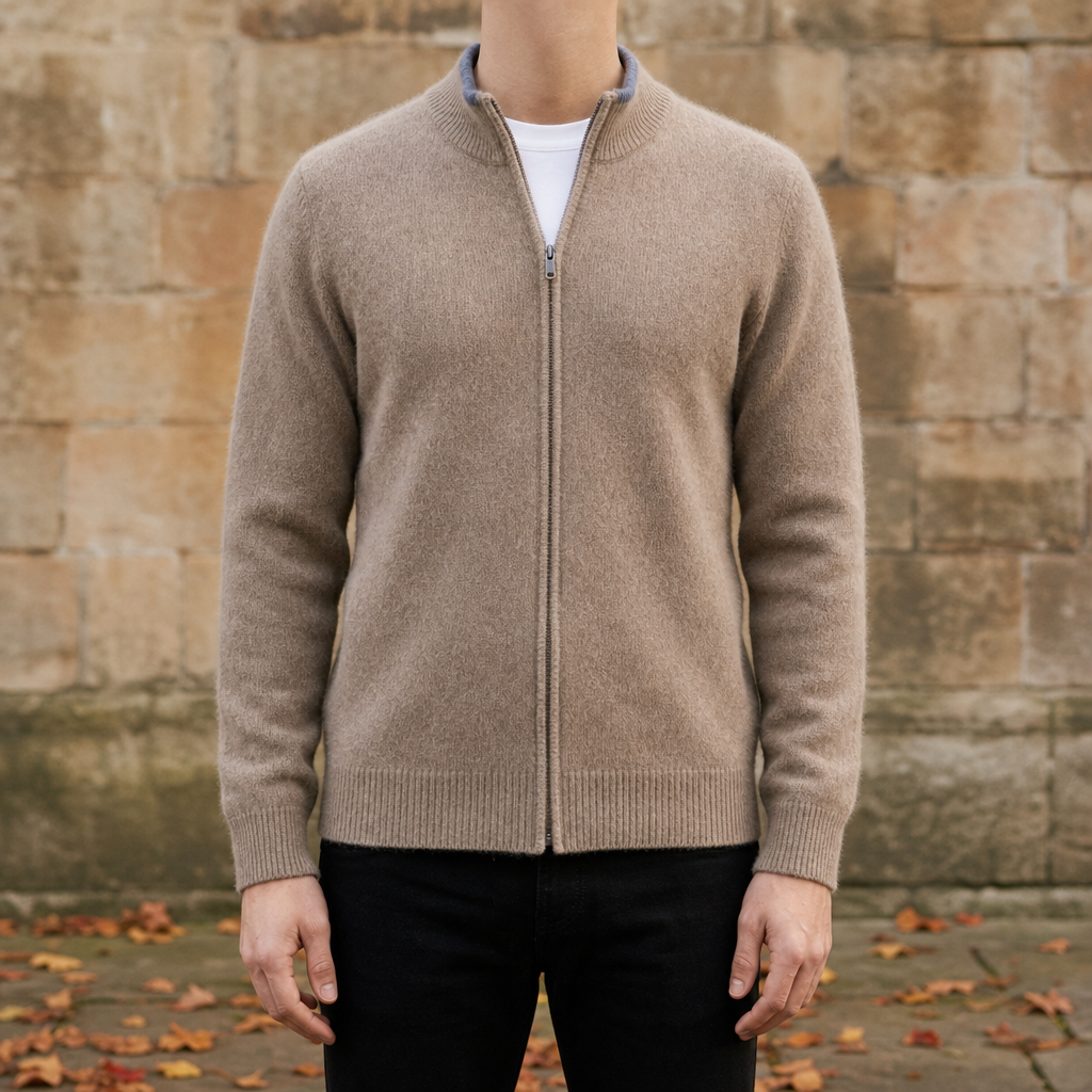 Korcula Cashmere Zip Jacket in Khaki