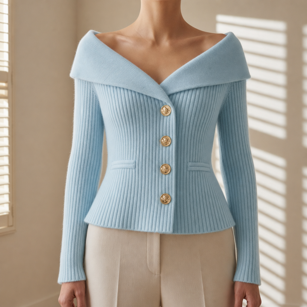 Obidos Off-Shoulder Knit Cardigan in Light Blue