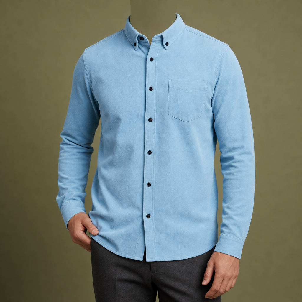 Chania Corduroy Button-Up Shirt in Light Blue