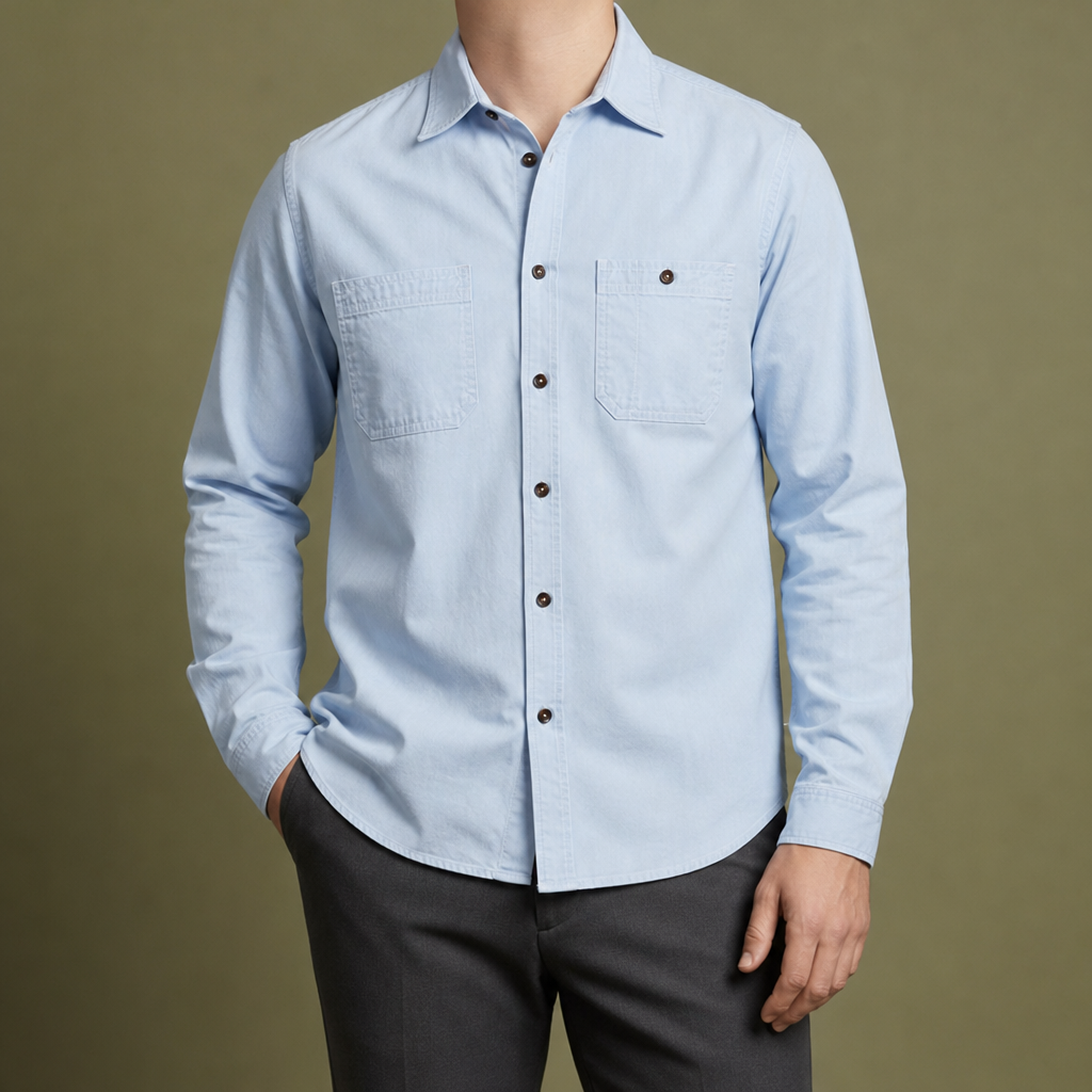 Otranto Dual Pocket Cotton Shirt in Light Blue