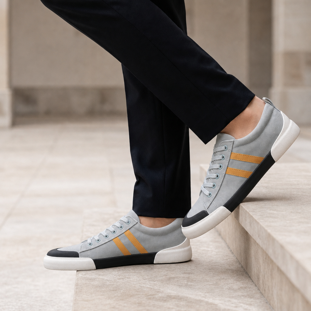 Alvanti Stripe Canvas Trainers in Light Gray