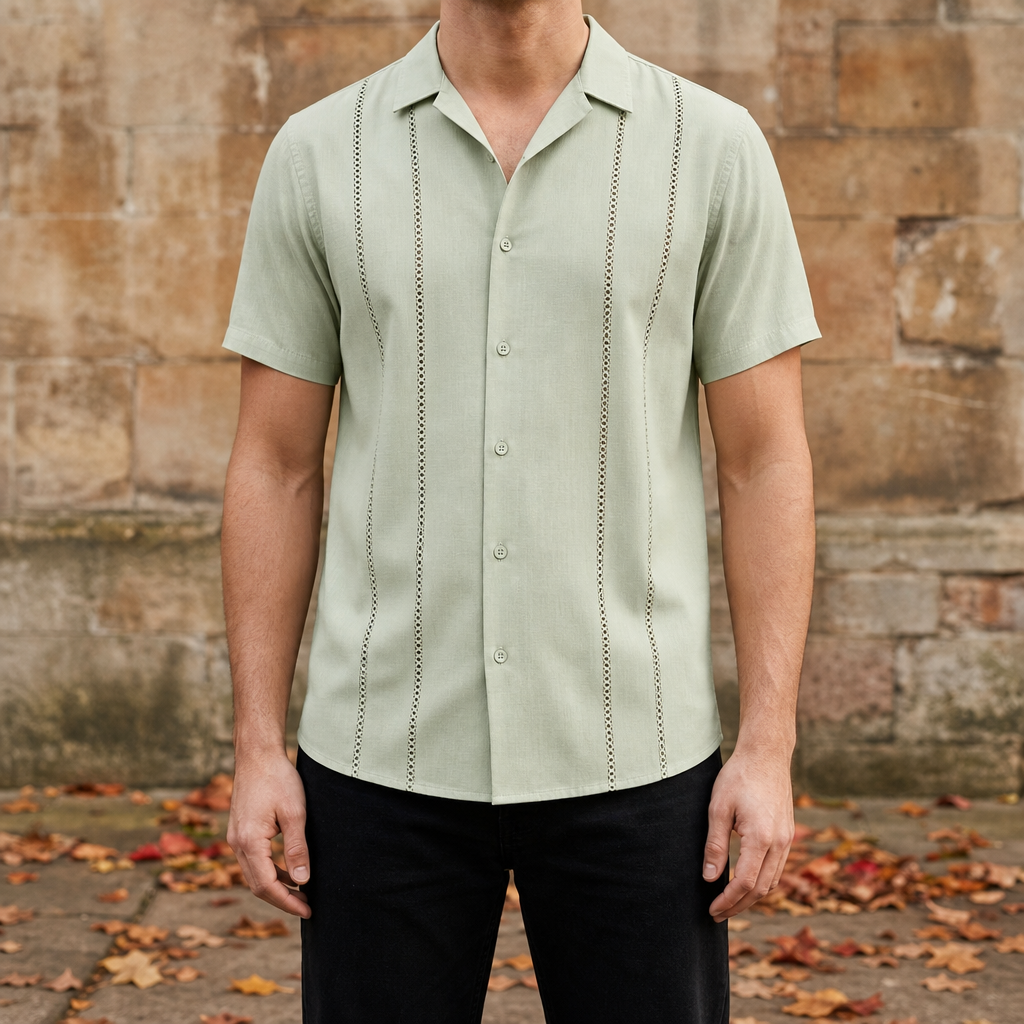 Michael Short Sleeve Cuban Shirt in Light Green