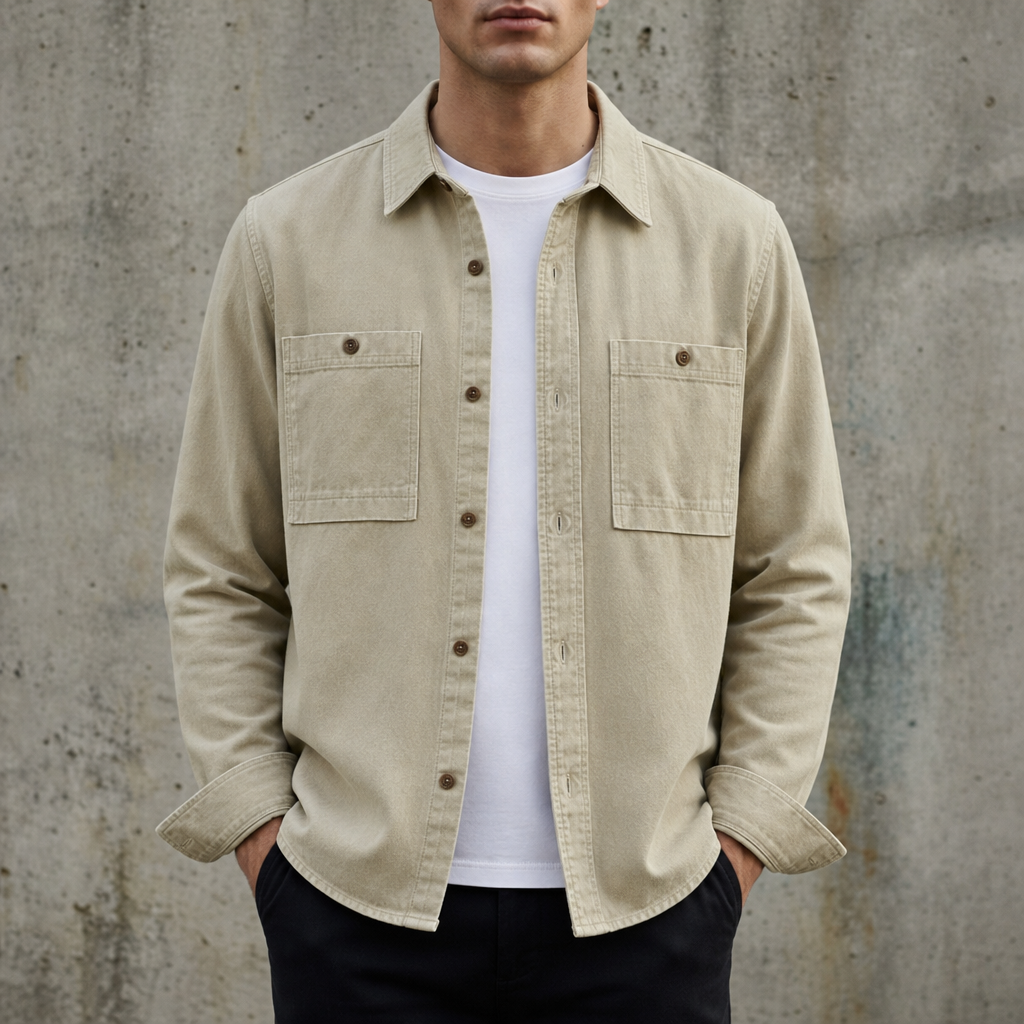 Carvoeiro Cotton Dual-Pocket Overshirt in Light Khaki