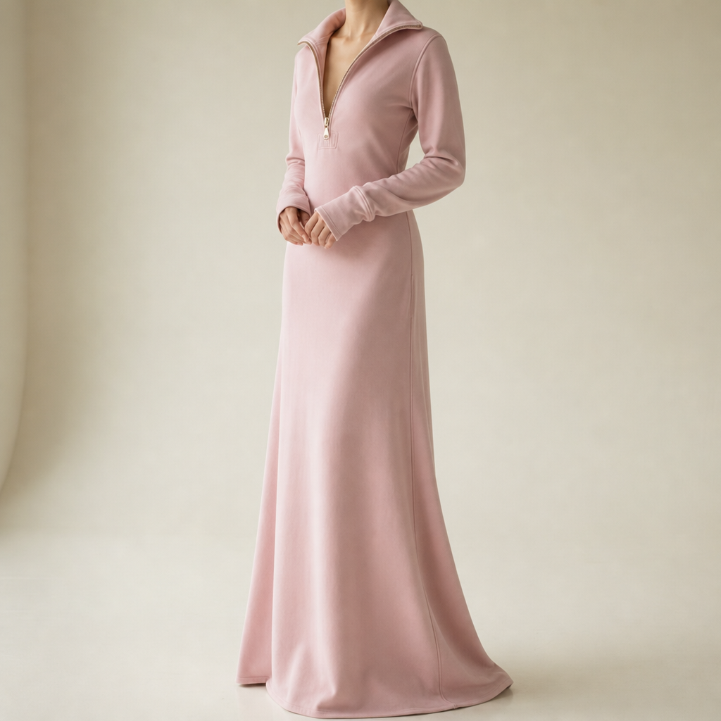 Rimini Zip-Up Maxi Dress in Light Pink
