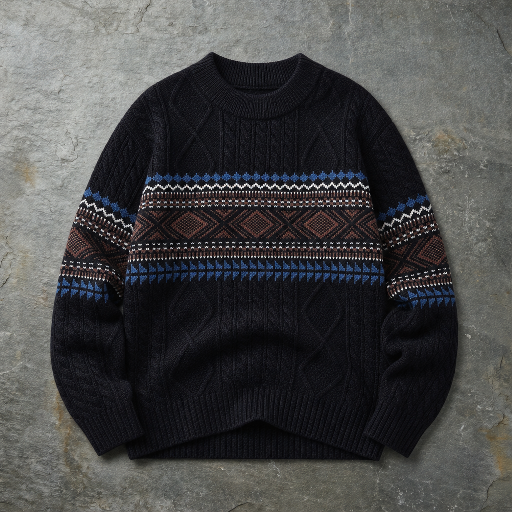 Mljet Nordic Cable Knit Sweater in Midnight