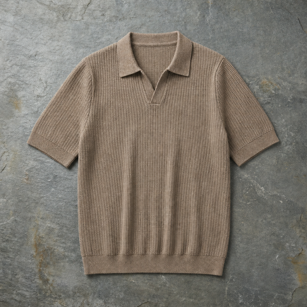 Formentera Textured Knit Polo in Mocha