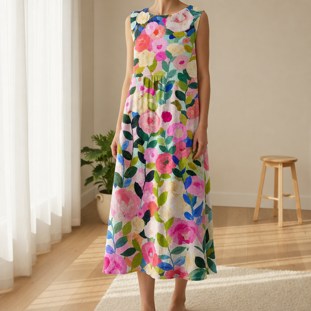 Viana Floral Print Midi Dress in Multicolor