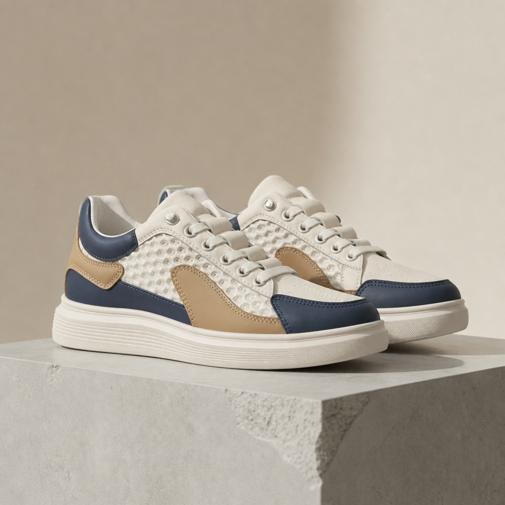 Merida Colorblock Mesh Sneakers in Navy Beige