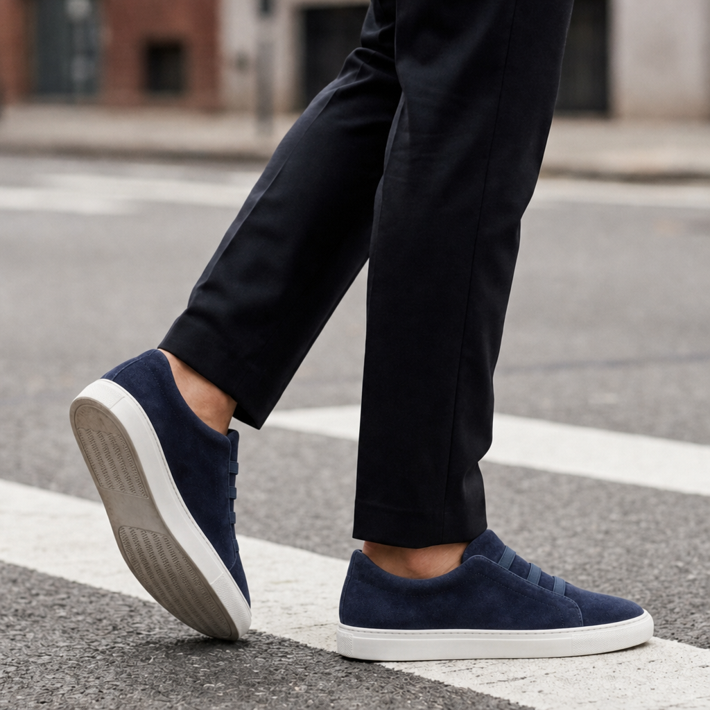 Deia Suede Slip-On Sneakers in Navy Blue