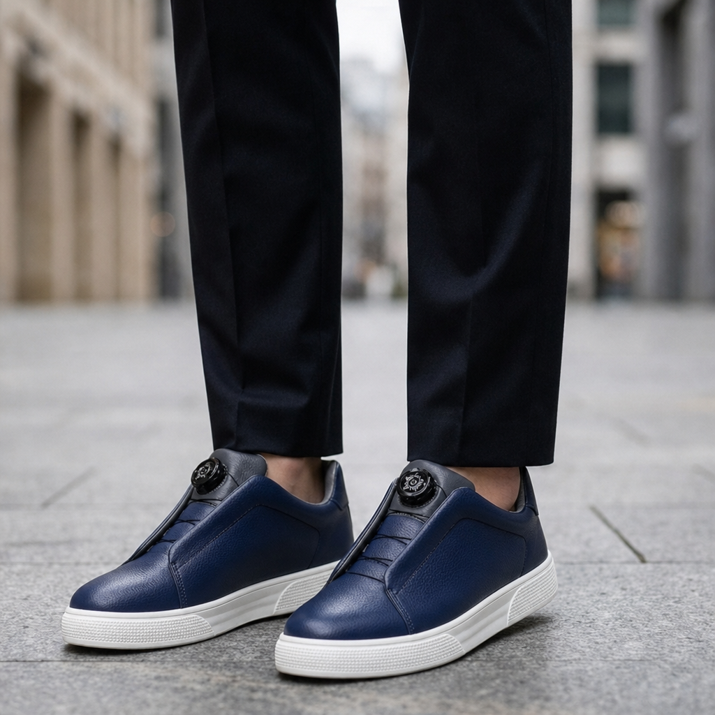 Nerja Rotary Lace Leather Sneakers in Navy Blue
