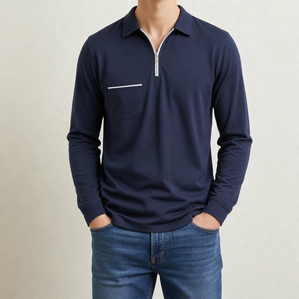 Ralphy Long Sleeve Polo Shirt in Navy Blue