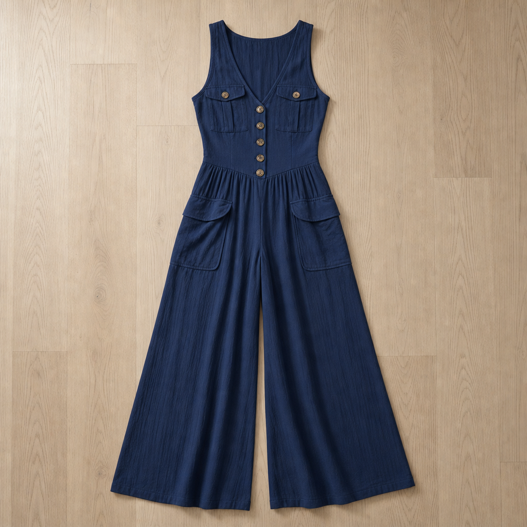 Monsanto Wide-Leg Cargo Jumpsuit in Navy Blue