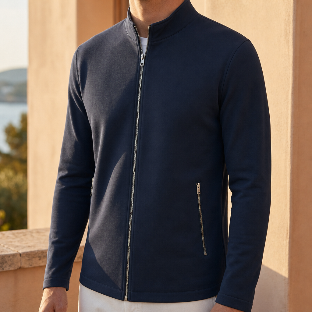 Tivoli Stand Collar Zip Jacket in Navy Blue