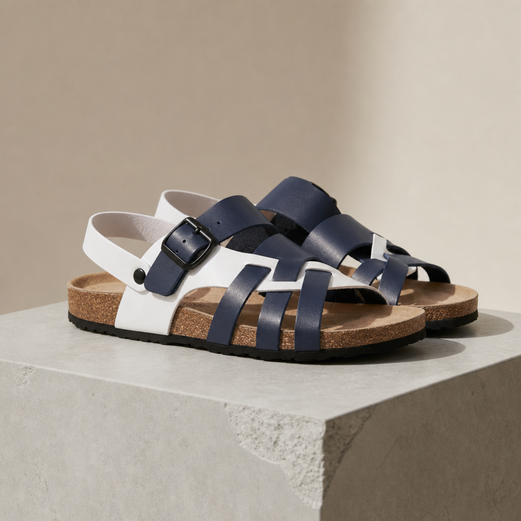 Ansouis Multi-Strap Cork Sandals in Navy