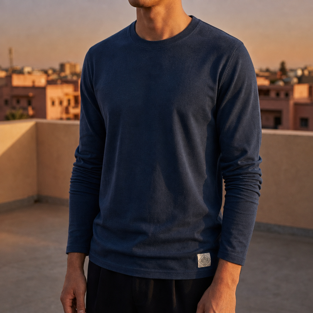 Trento Slim Crewneck Long-Sleeve Tee in Navy