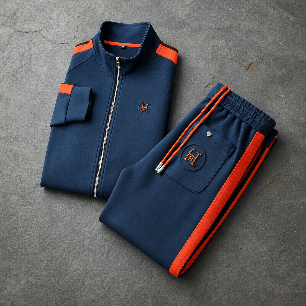 Sete Striped Zip Tracksuit Set in Navy