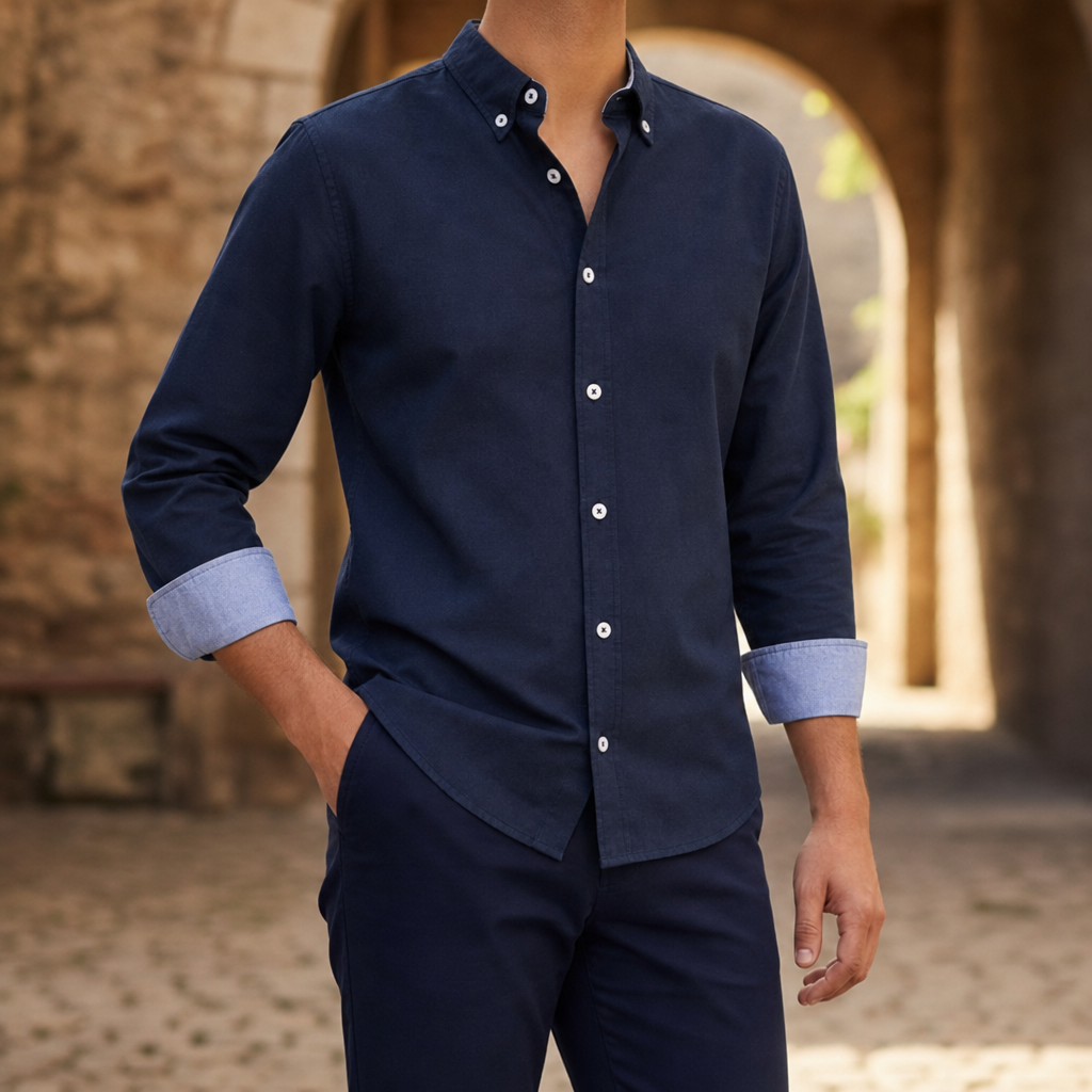 Amarante Contrast Cuff Oxford Shirt in Navy