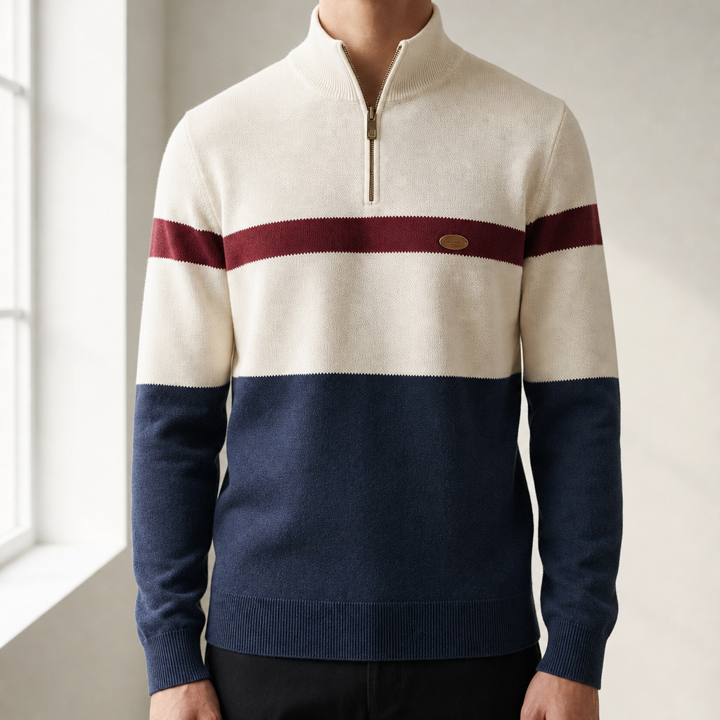 Gythio Colorblock Quarter-Zip Pullover in Navy White