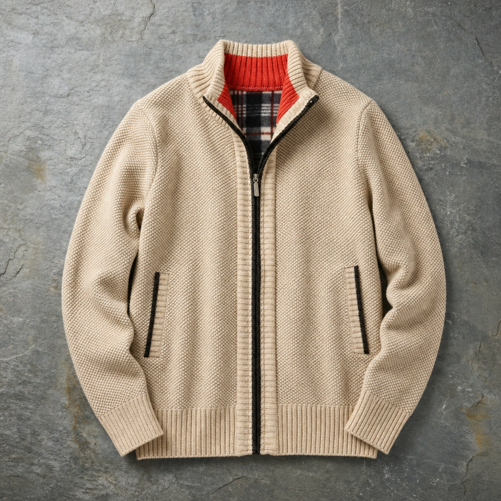 Corfu Fleece Lined Knit Jacket in Oat